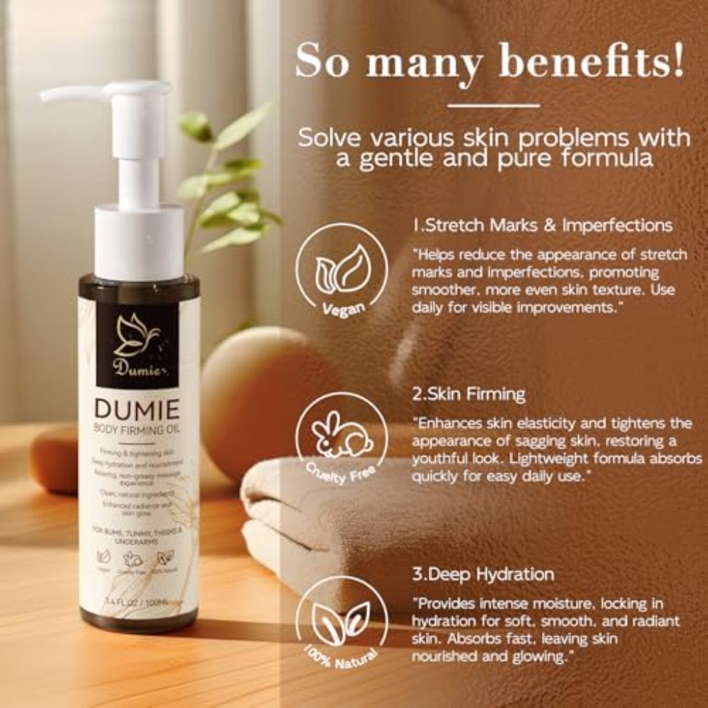 Dumie Magic Body Firming Oil, Post-Shower Body Oil With 767,000ppm Jojoba Oil - 3.4 fl. oz.