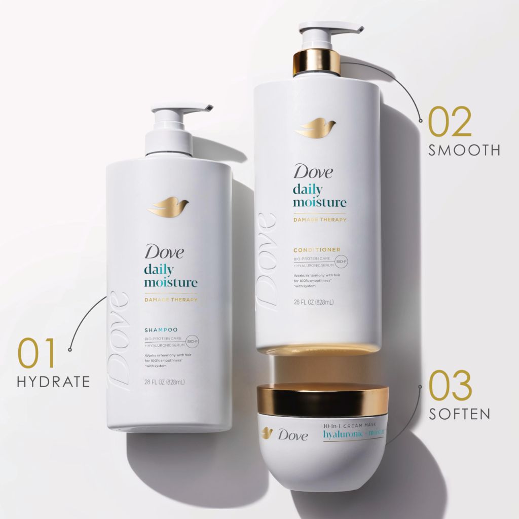 Dove Damage Therapy Shampoo Daily Moisture for Dry Hair with Bio-Protein Care Technology and Hyaluronic Serum, 28 Fl Oz