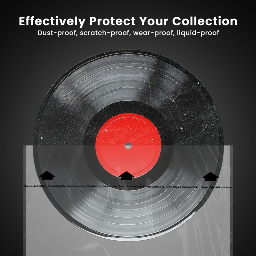 Fektik Vinyl Record Inner Sleeves, 12-inch Anti-Static, 3 Layer Archival Quality - 50ct.