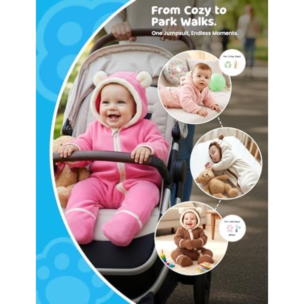PATPAT Fleece Hooded Footed Clothes, Soft Warm Footie Covers, Car Seat Friendly, Easy Zip,Cute Romper Newborn Infant Jumpsuit