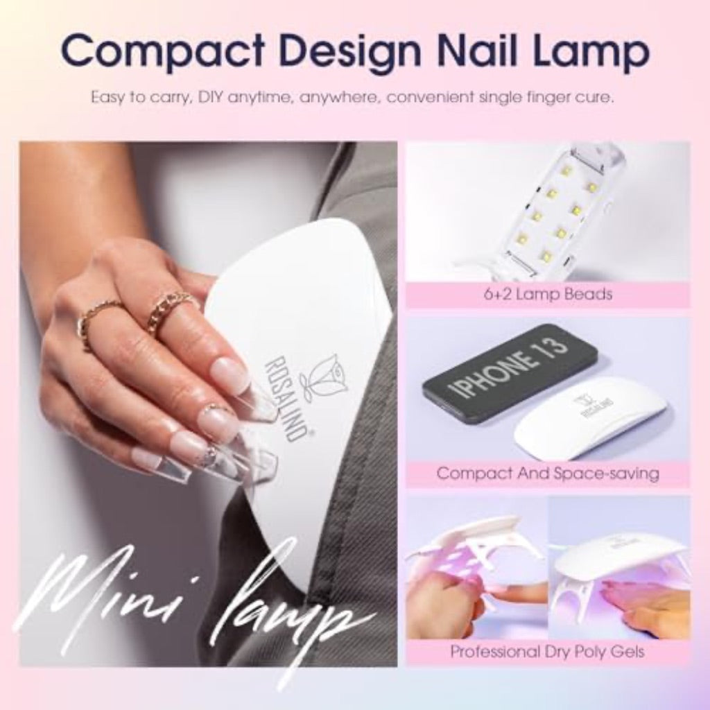 ROSALIND Poly Nail Gel Kit Starter -14 Colors + 72 Nail Art Accessories kit Builder Clear Pink Glitter Gel with Mini U V Lamp Nude Pink Strengthener 3D Molding