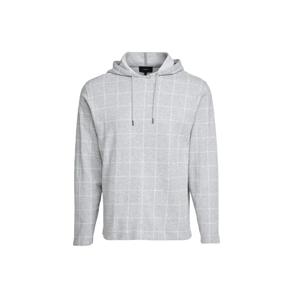 Vince Mens Windowpane Plaid P/O Hoodie, Grey/Leche - size XS