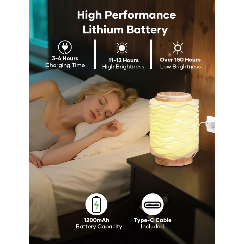 Touch Night Light, Portable Table Lamp with 3 Color Modes & Stepless Dimming, Bamboo