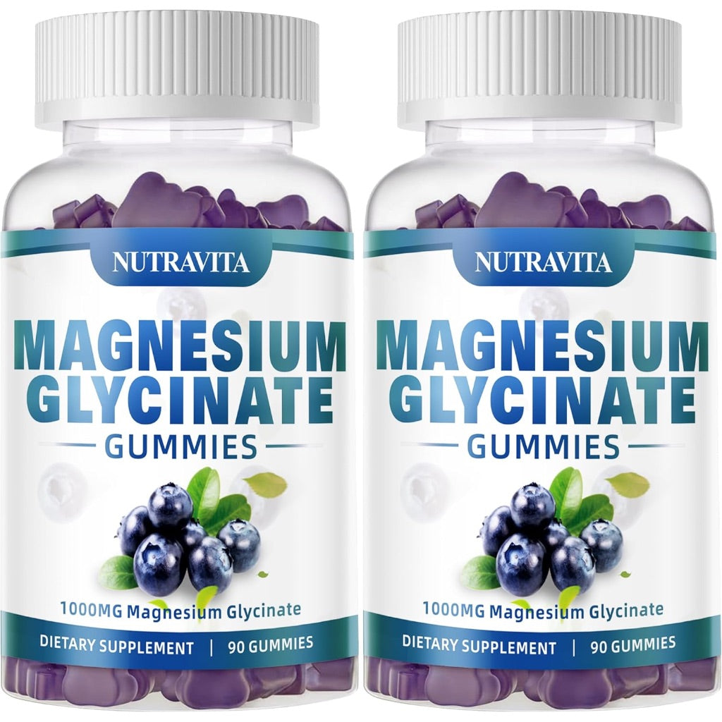 Magnesium Glycinate Gummies 1000mg with Magnesium L-Threonate,Chelated Magnesium Potassium Complex Supplement with VitD, B6, CoQ10, Calcium,Supports for Memory, Calm, Mood - 180 Gummies Blueberry