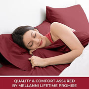 Mellanni 400 Thread Count Cotton Sateen Bedding Set - 4 Piece White Bed Sheets Set - Fits Mattresses up to 16" Deep - Cooling Sheet for Hot Sleepers (Full, Burgundy)