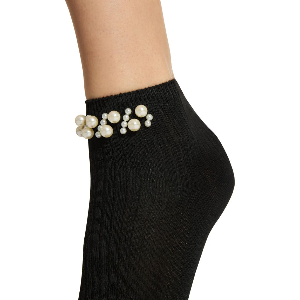 STEVE MADDEN Women's 2-Pack Pearl Cluster Rib Anklet Socks, Black Multi, 9-11