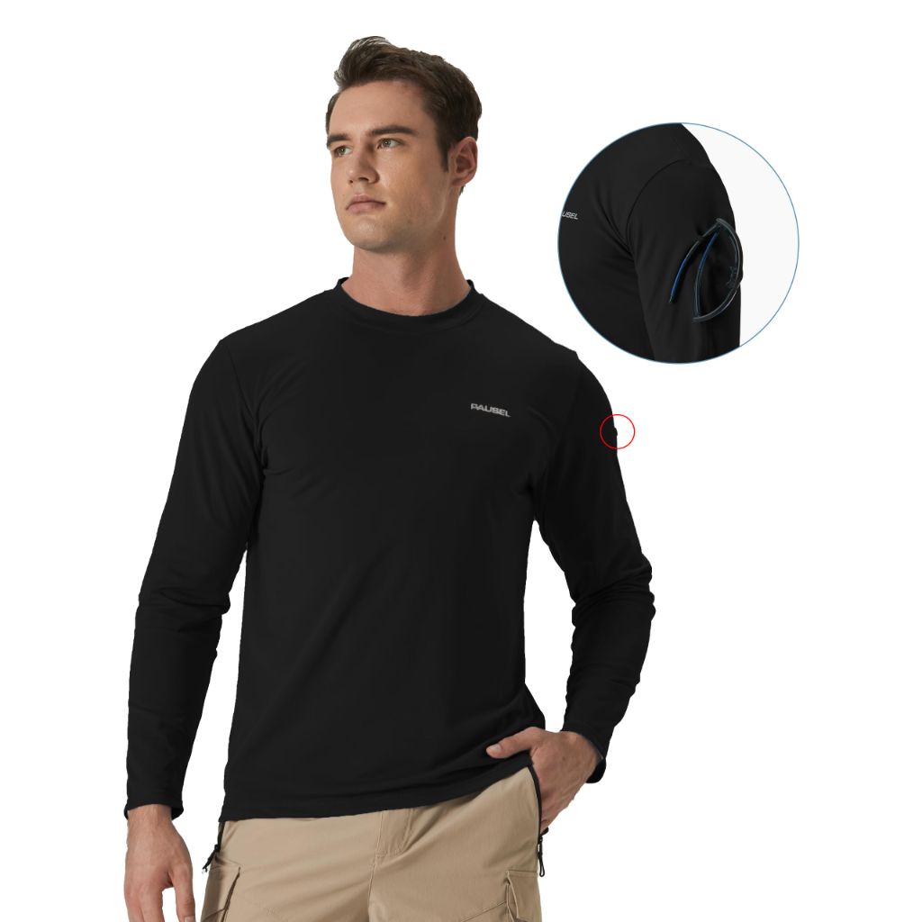 Men's Sun Protection Long Sleeve Swim Shirts Quick Dry Rash Guard Lightweight UPF 50+ Fishing Hiking Beach UV Shirt Black 2XL