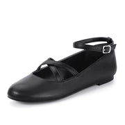 Mofri ShowHow Womens Mary Jane Flats Round Toe Ankle Strap Ballet Flats Shoes(Black) Size 8