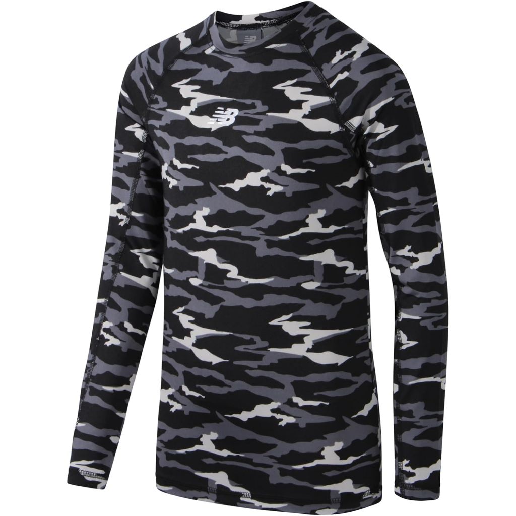 New Balance Boys Base Layer Long-Sleeve Insulated Compression Shirt - Black Camo, Size M (10/12)