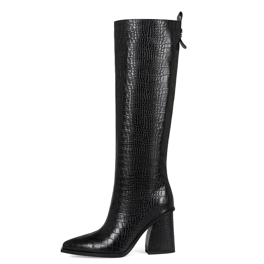 SZ 8.5, YYBYYB Black Boots for Women Knee High Tall Boots | Sexy Crocodile