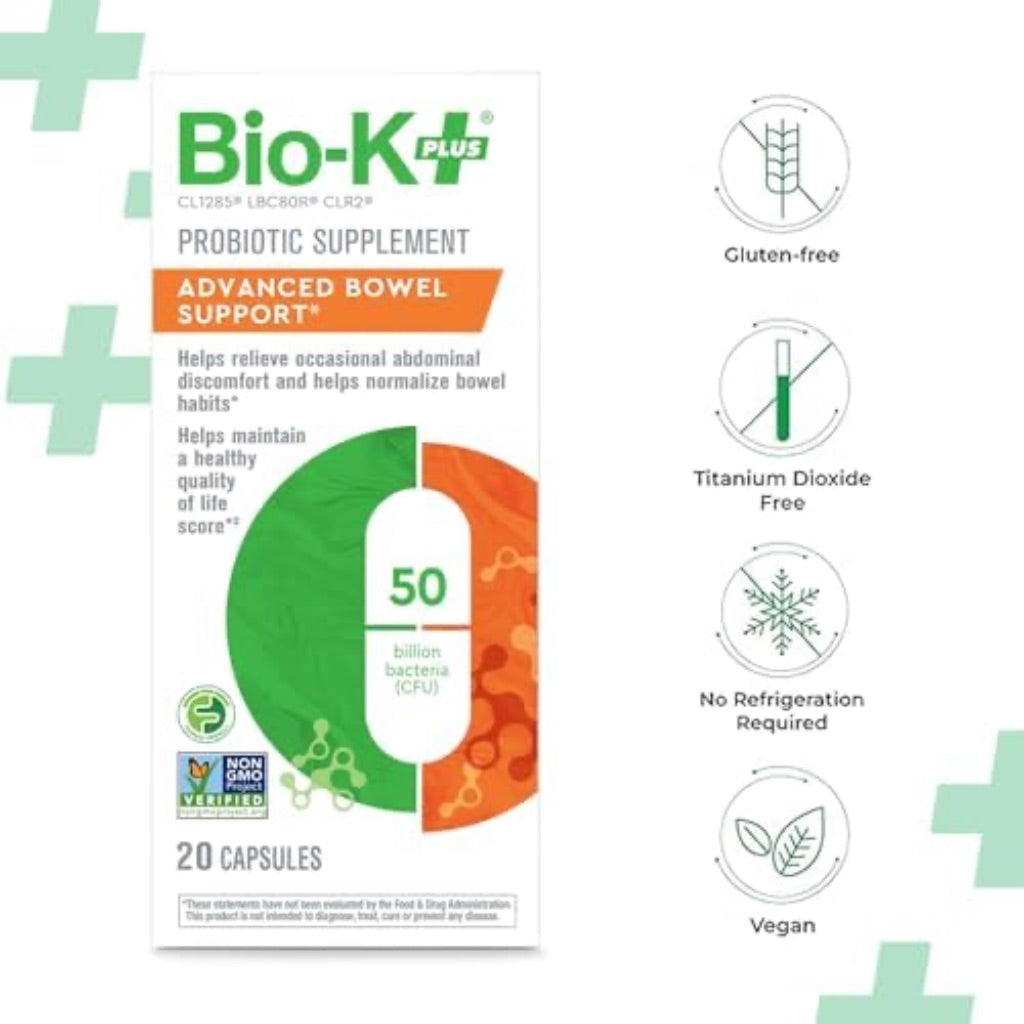 Bio-K+ Advanced Bowel Support Probiotic, 50 Billion CFU - 20 Capsules