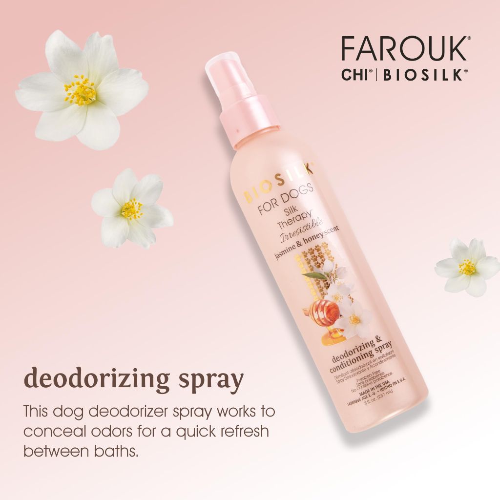 BioSilk for Dogs Silk Therapy Irresistible Deodorizing and Conditioning Spray, Jasmine and Honey Scent - 8 fl. oz.