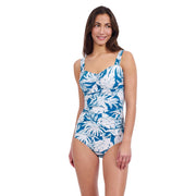 Profile by Gottex Women’s Malaya Tropical Print Tankini Stylish Swim Top with Surplice Neck, Teal/White - size 10