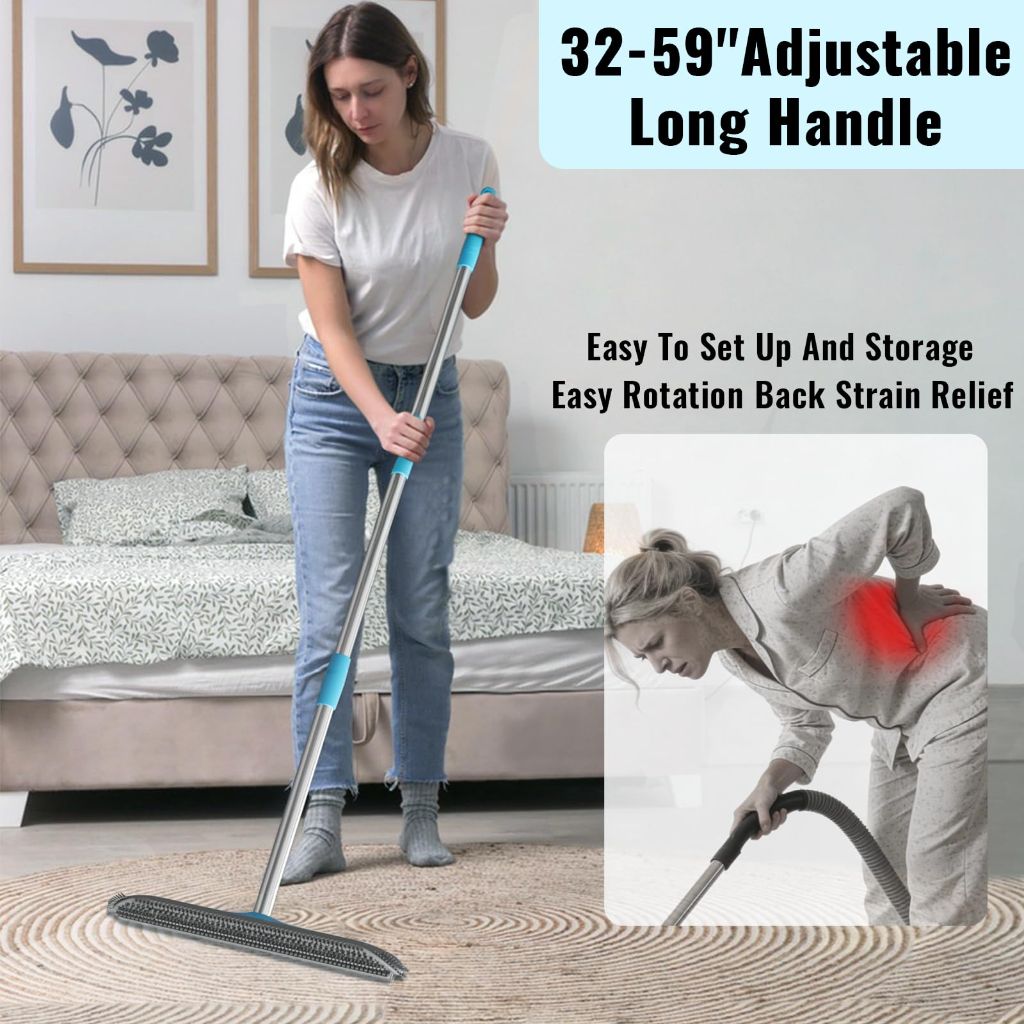 OKcedier Carpet Rake for Pet Hair Removal Tool, 3 in 1 Carpet Scraper with 59"