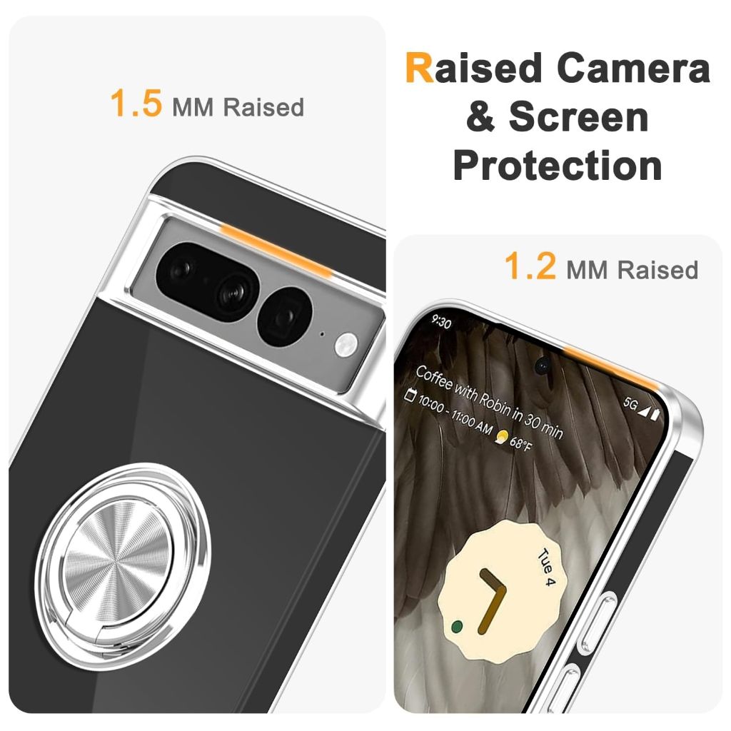 Tnarru Designed for Google Pixel 7 Clear Case with Stand [Magnetic Ring Holder Kickstand] Silver