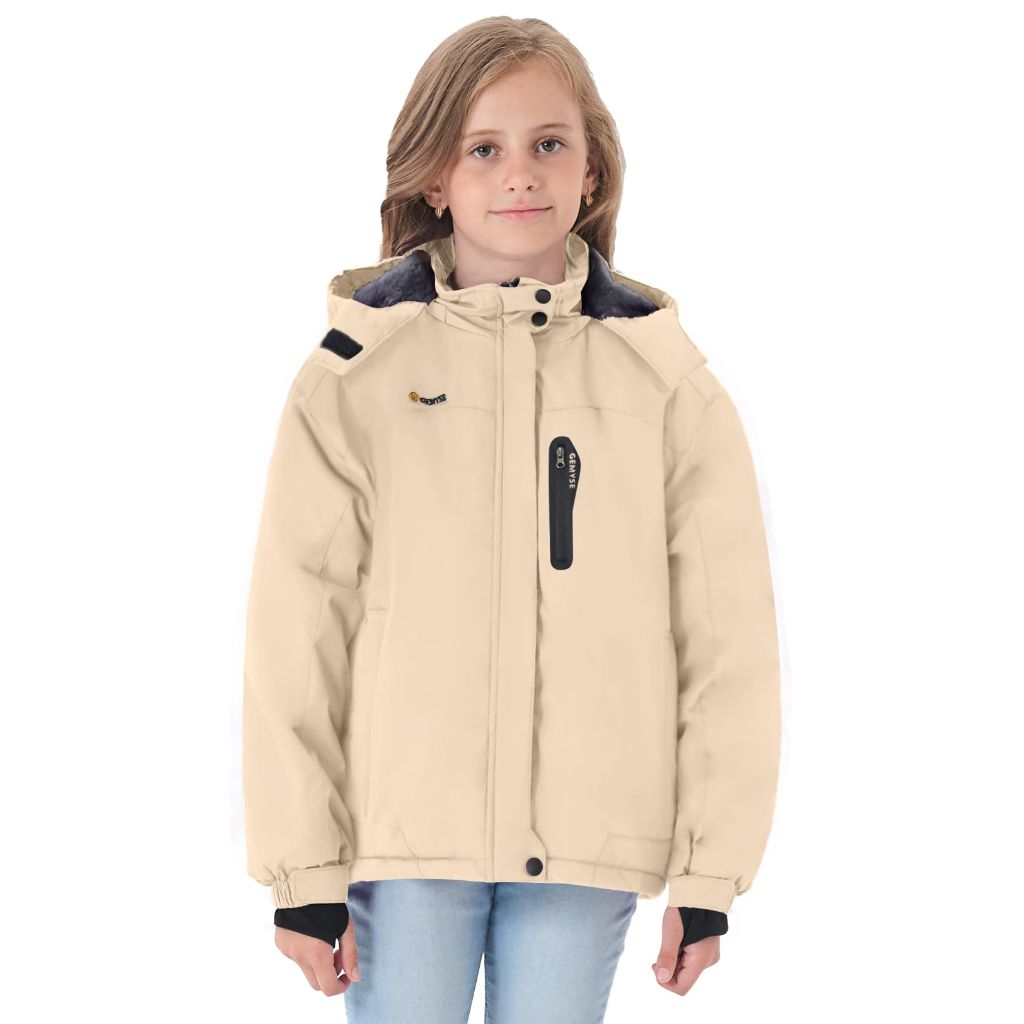 GEMYSE Girl's Fleece Lined Winter Jacket (Beige,8)