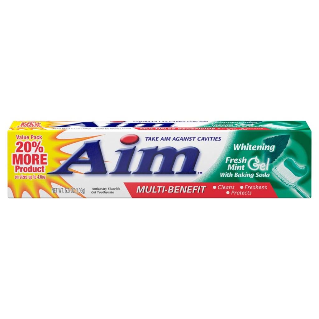 Aim Whitening Anticavity Fluoride Gel Toothpaste, Fresh Mint - 5.5 oz, Pack 3
