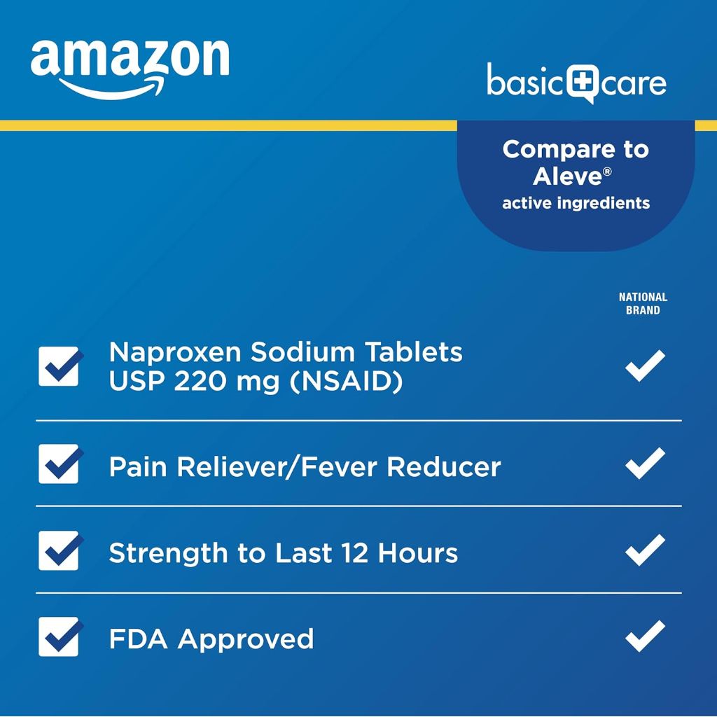 Amazon Basic Care Naproxen Sodium 220mg (NSAID) - 90 Tablets
