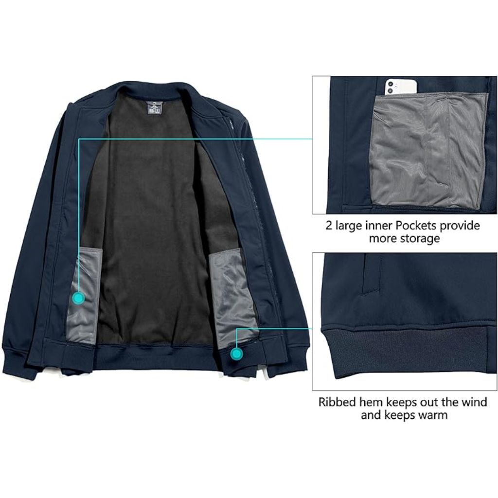 Little Donkey Andy Men's Fleece Bomber Jacket - Ensign Blue, Size Large
