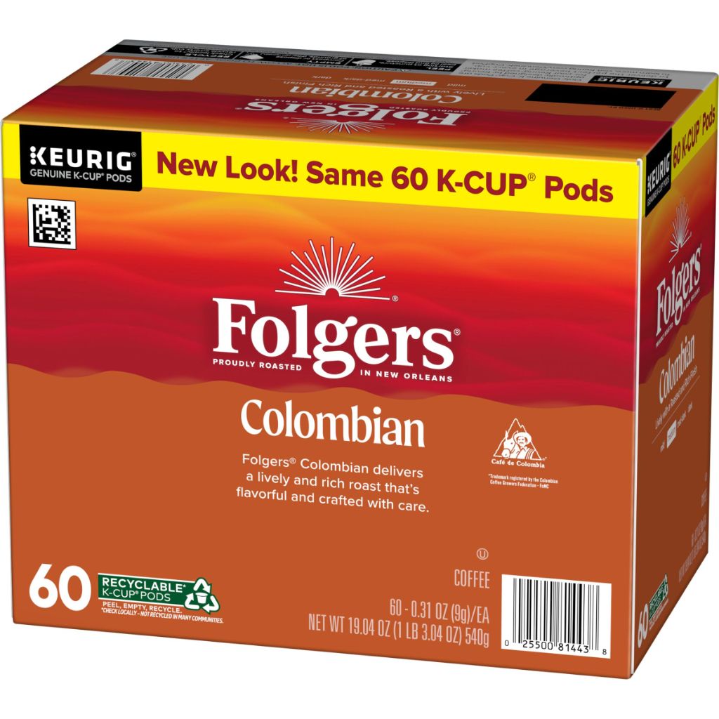 Folgers Colombian Coffee, Medium Roast, Keurig K-Cup Pods, 10 Count Box (Pack of 6)
