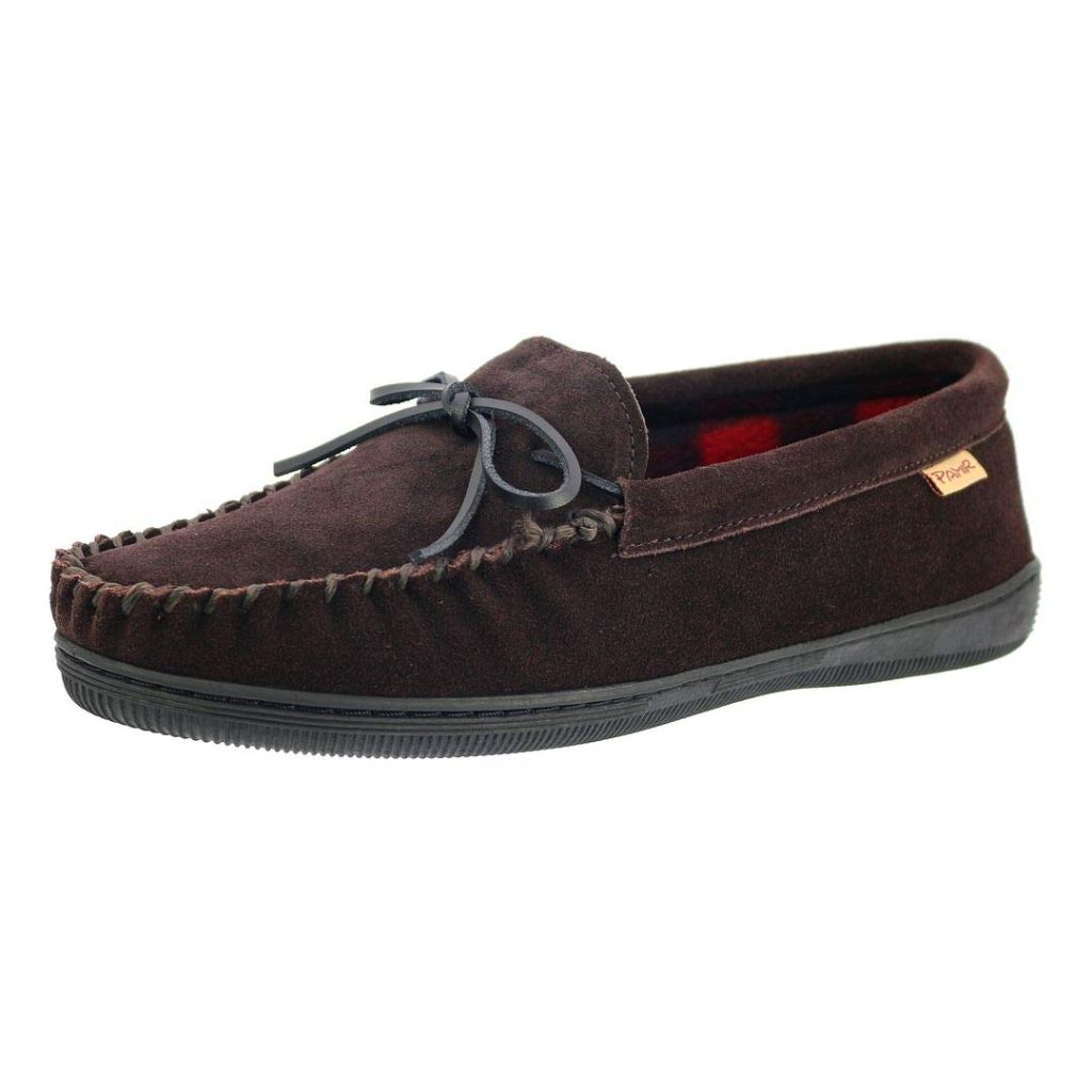 SZ 8, PAMIR Men's Genuine suede Fleece Moccasin Slippers | Brown