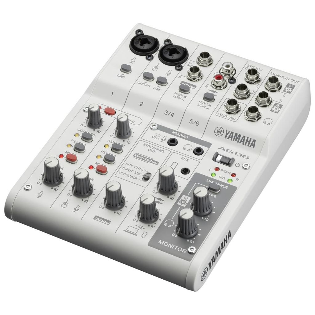 Yamaha AG06MK2 6-Channel Live Streaming Loopback Audio Mixer, White