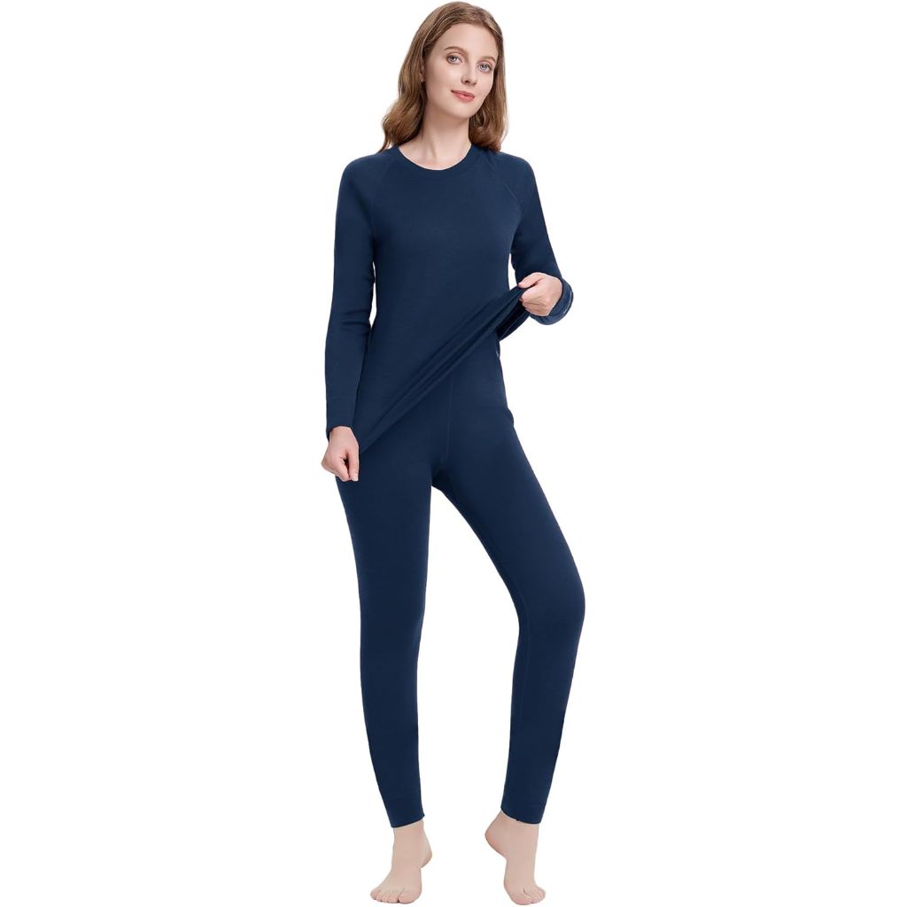 SZ L, Women's 100% Merino Wool Base Layer Sets Lightweight Active Base Layer for Ski | Navy