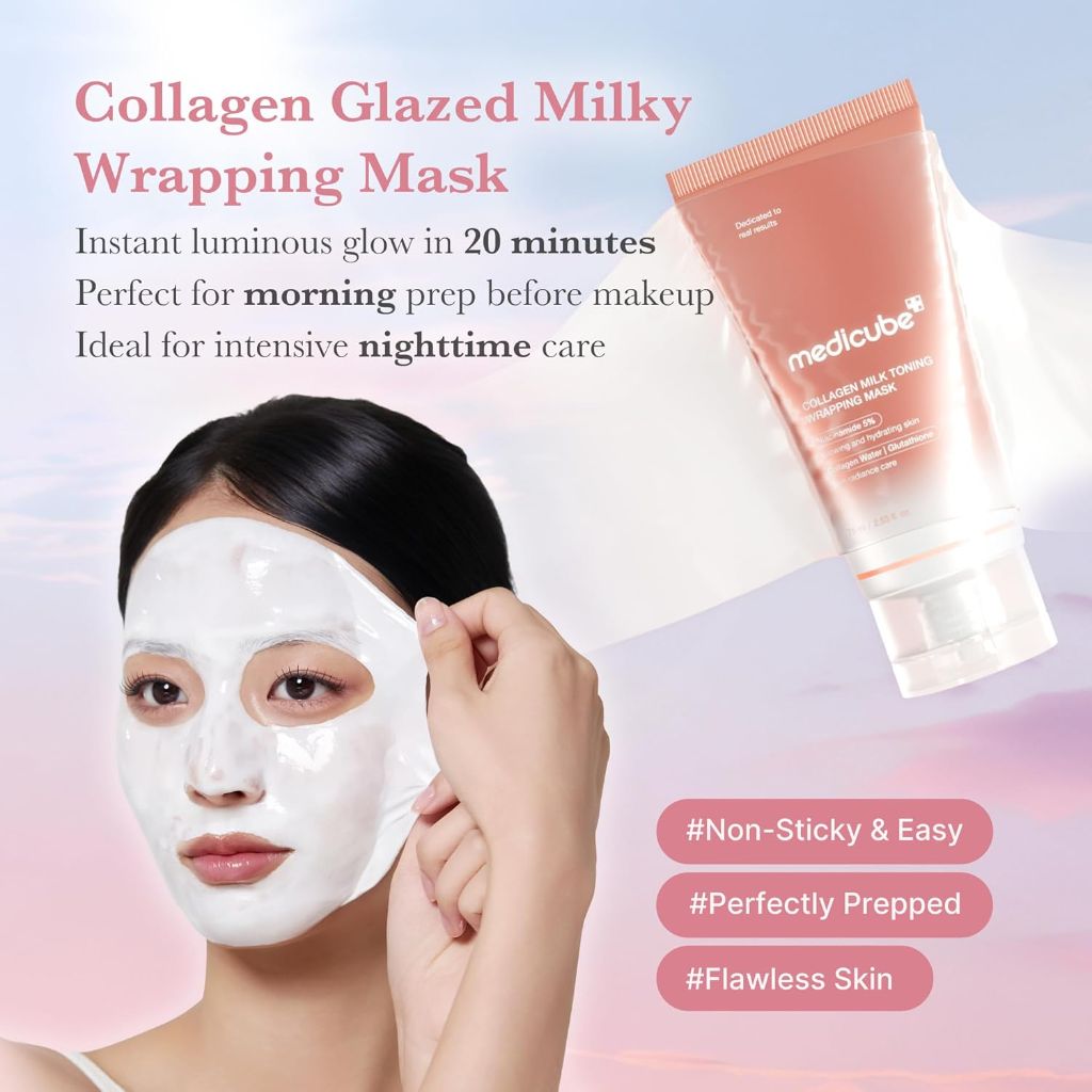 Medicube Wrapping Mask Collagen Glazed Milky Glow Daytime Peel Off Mask | Korean Skin Care | 2.53 fl. oz