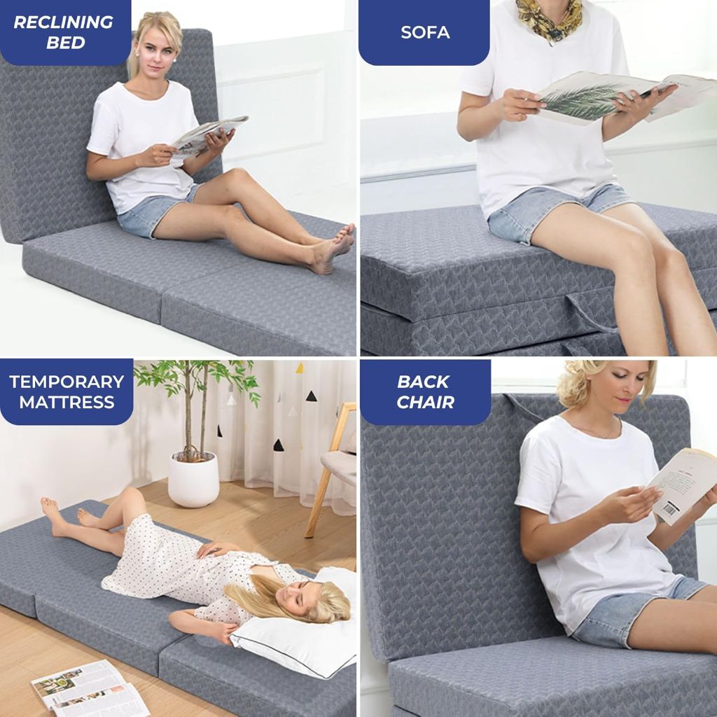 MeMoreCool Tri Folding Mattress - Single, Portable Foldable Guest Bed, Fold Up Futon Floor Sleeping Mat