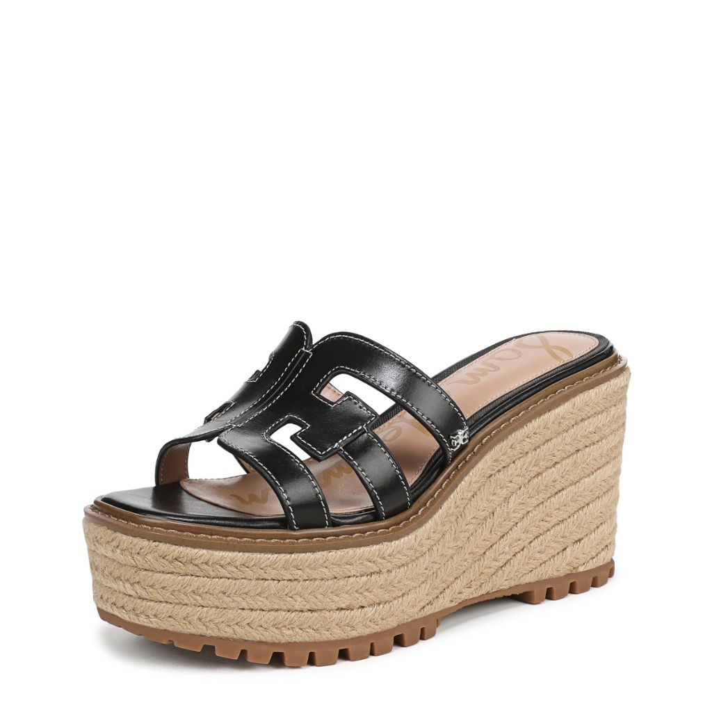 Sam Edelman Women's Laine Wedge Sandal, Black Leather, 10.5