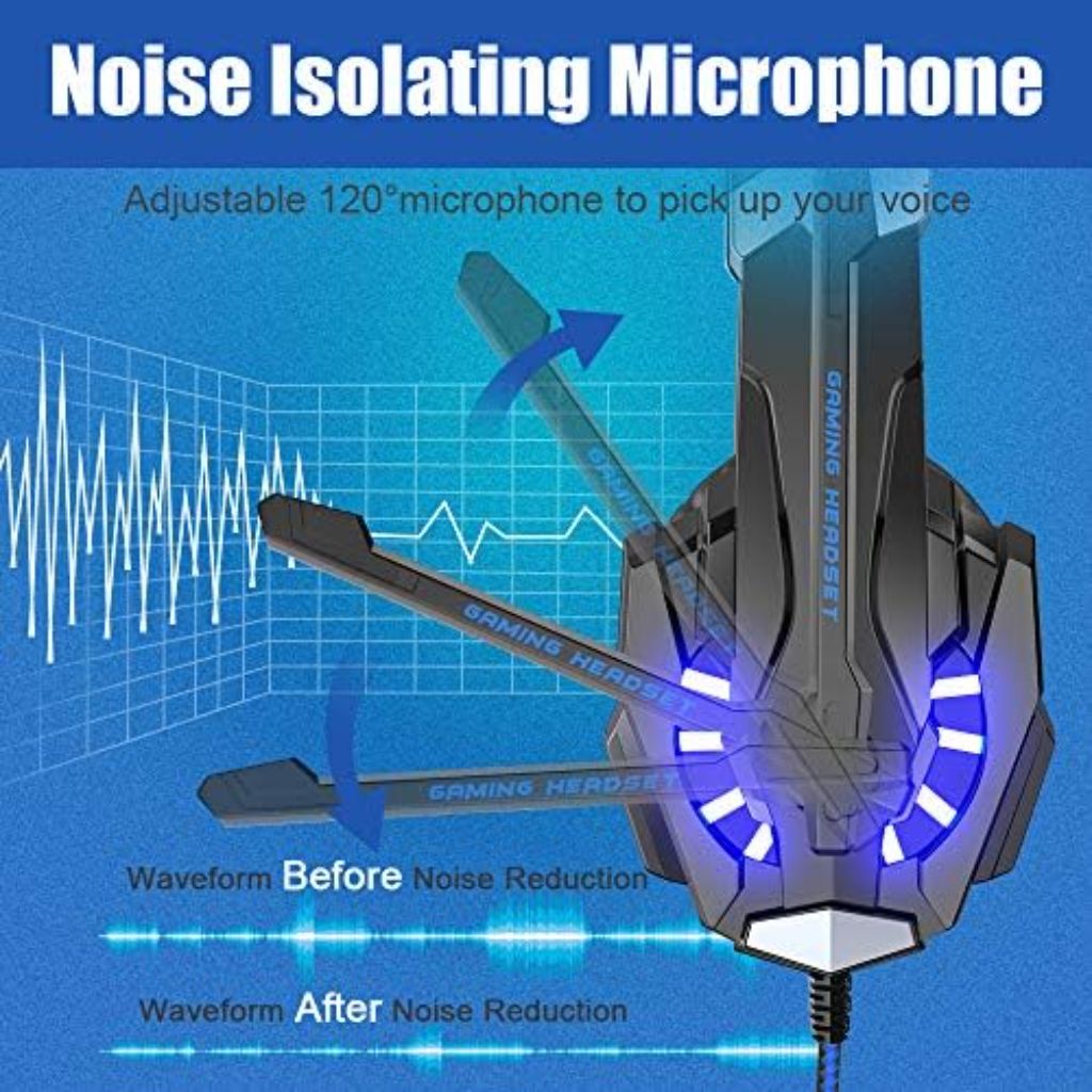 BENGOO G9000 Stereo Gaming Headset for PS4 PC Xbox One PS5 Controller, Noise Cancelling Over Ear Headphones with Mic, LED Light, 7.1 Surround Sound, Soft Memory Earmuffs for Nintendo Xbox Series X|S
