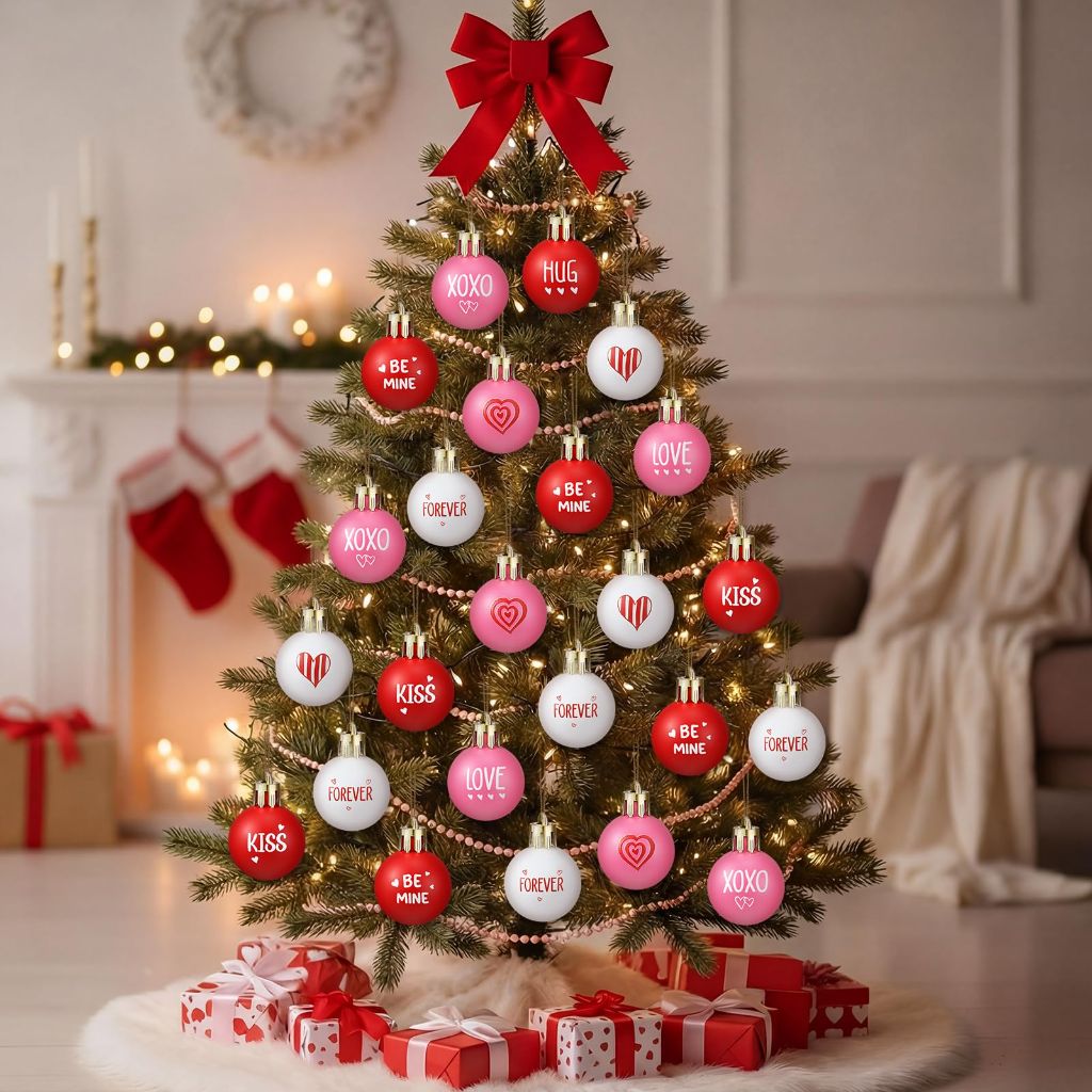 Soulchen Mini Valentines Day Balls Ornaments for Tree (1.18 Inch) - 48ct