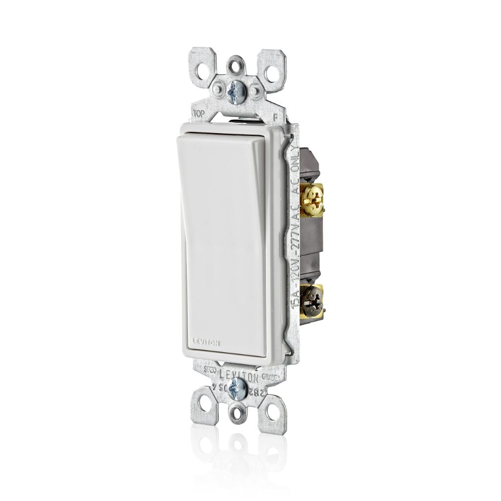 Leviton Antimicrobial 15 Amp 120/277V Decora Rocker 3-Way AC Quiet Switch, 5603-2AW, White