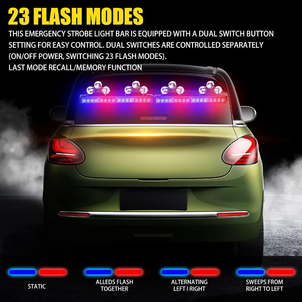 2 x 16.8 inch Emergency Strobe Light Bar. 32 LED 23 Flash Patterns