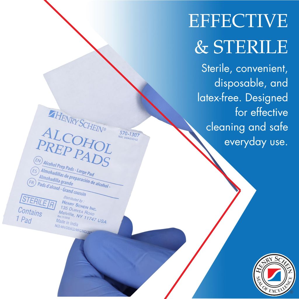 Henry Schein Large Alcohol Prep Pads, 70% Isopropyl Alcohol - 200ct.
