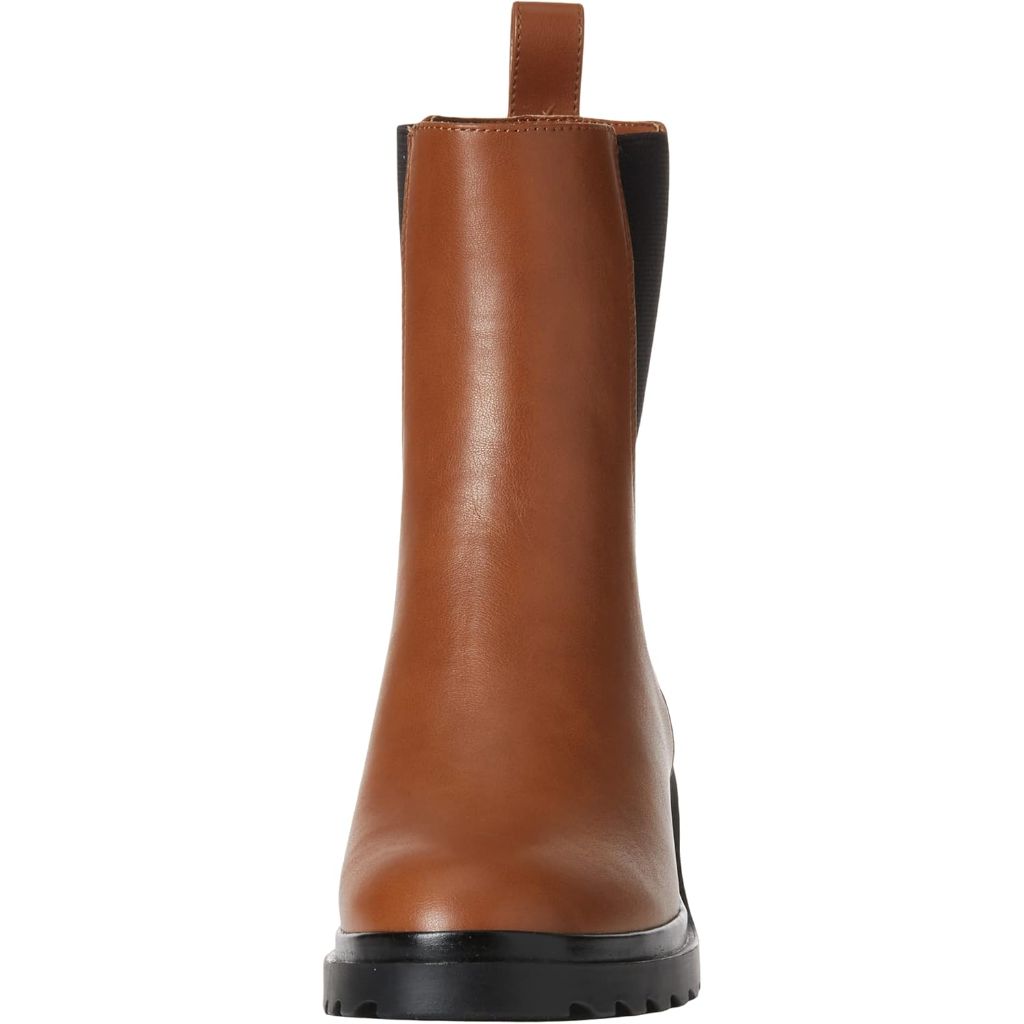 Women's Chunky Sole Chelsea Boot, Chestnut Brown Faux Leather - Size 9