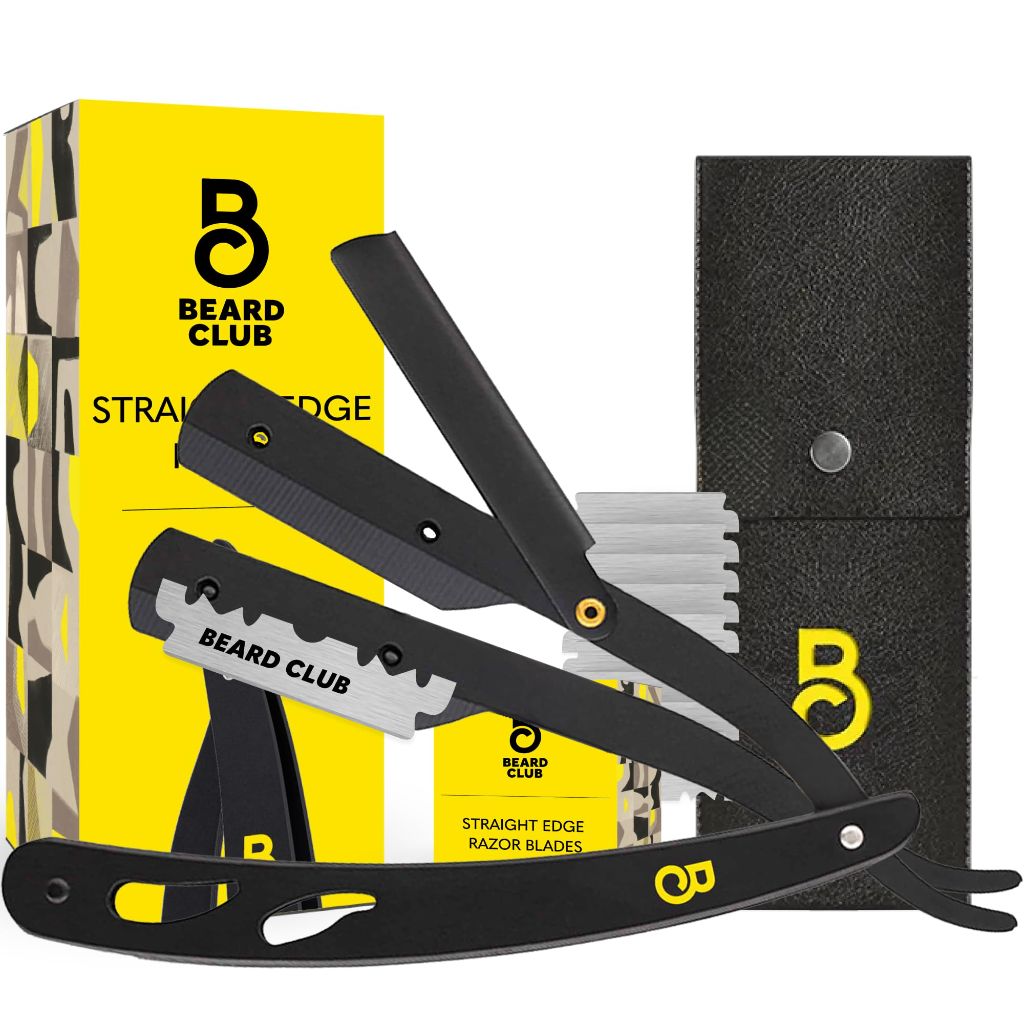 The Beard Club Straight Razor for Men  - 10 Stainless Steel Blades & Leather Case