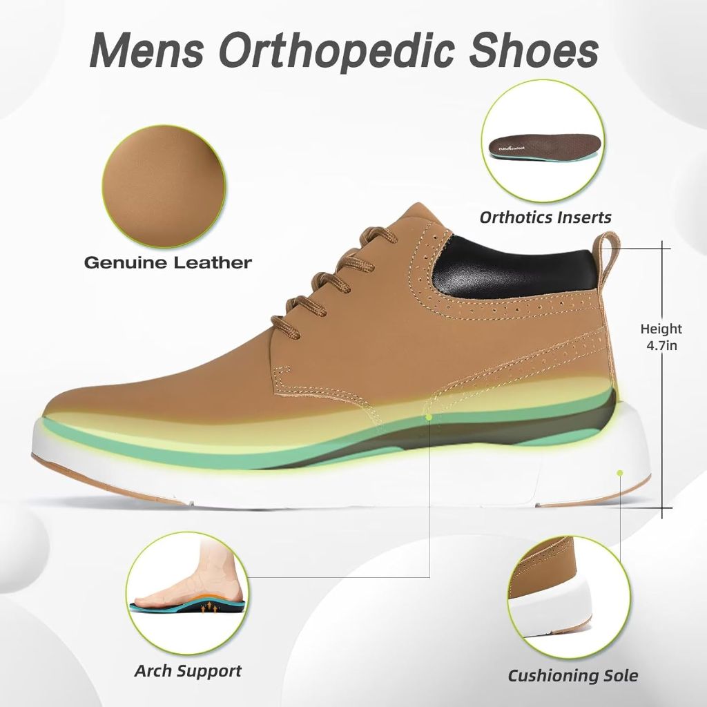 OrthoComfoot Men's Orthopedic Leather Ankle Boots - Brown, Size 10.5