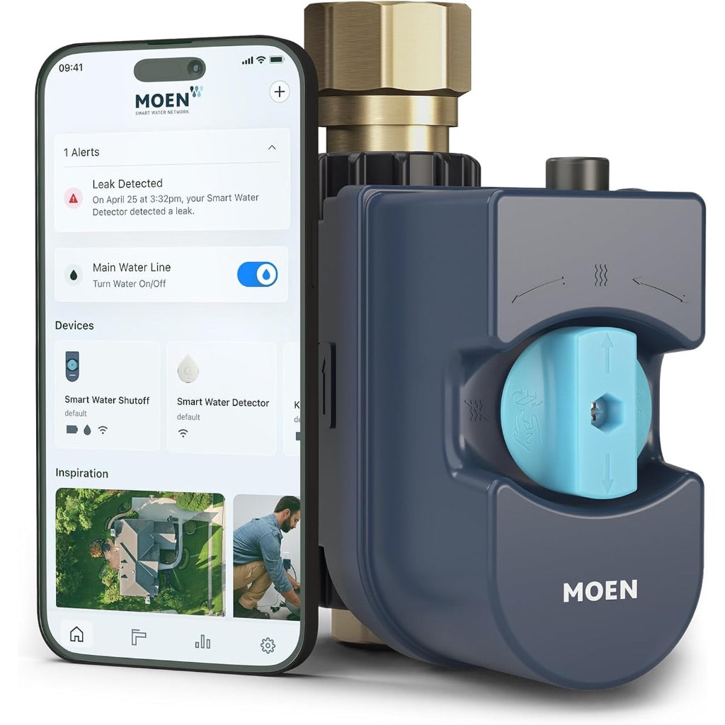 Moen Flo Smart Water Monitor and Automatic Shutoff Sensor, Wi-Fi Connected Water Leak Detector for 1-Inch Diameter Pipe, 900-006