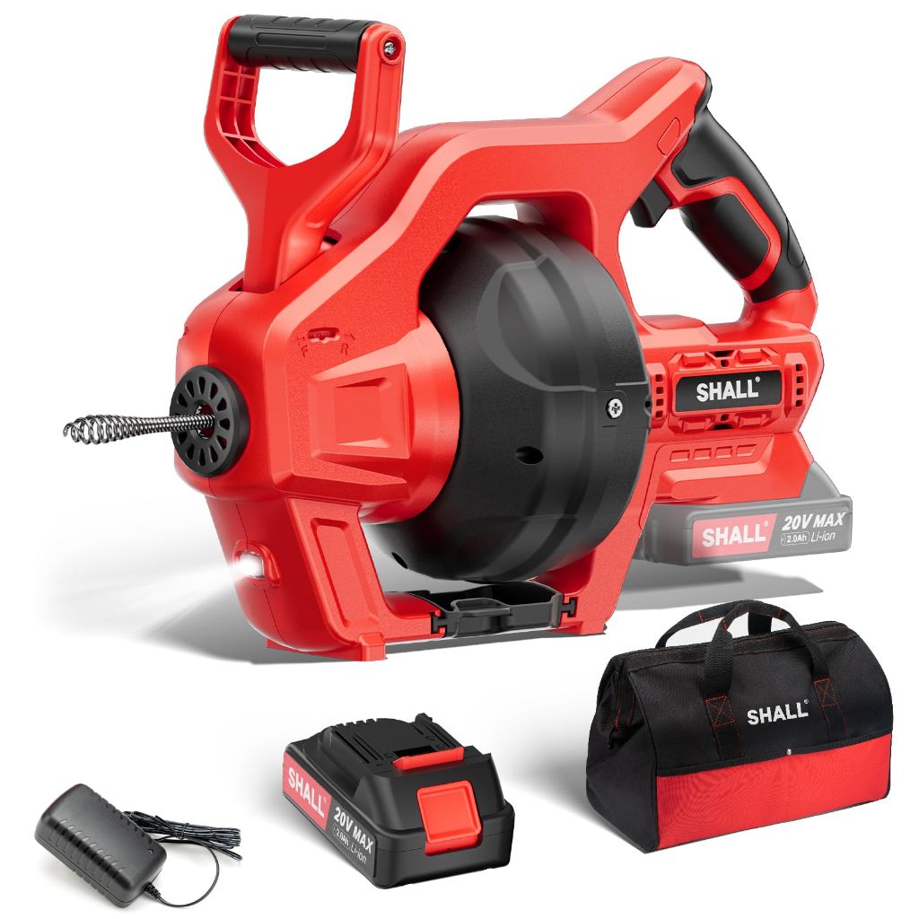 SHALL 20V Cordless Drain Auger with 25Ft Plumbing Drain Snake
