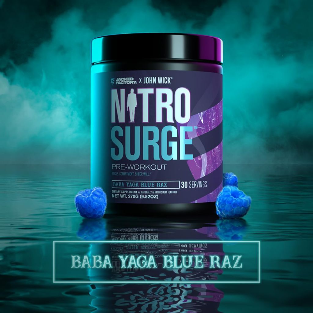 Jacked Factory X John Wick - Nitrosurge Wick Pre Workout Supplement - 30 Servings, Baba Yaga Blue Raz