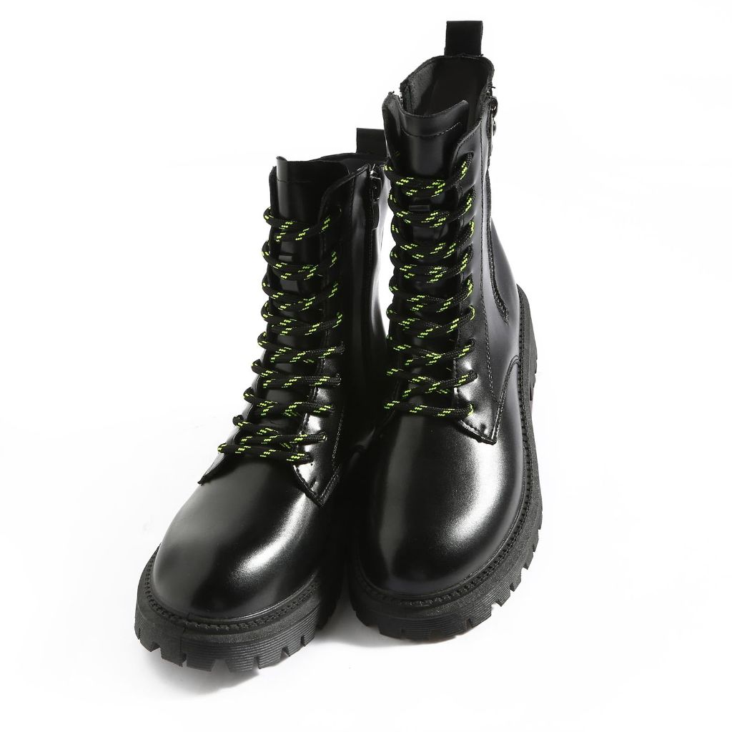 VSUDO 71 Inches Round Black Boot Laces, Heavy Duty Work Boot Shoelaces, 5/32 Inches Shoelaces, Black with Neon Green