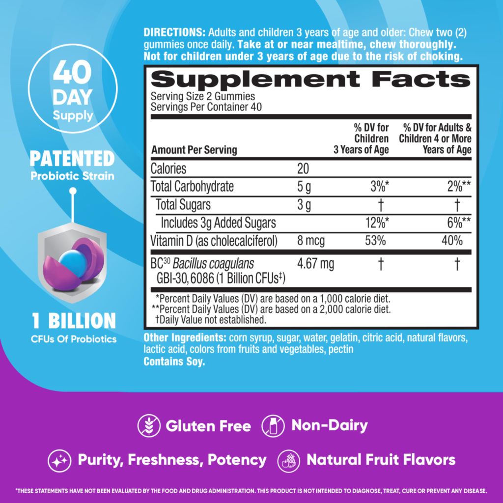 Digestive Advantage Probiotic Gummies For Digestive Health - 80ct (2pk) Natural Fruit Flavors