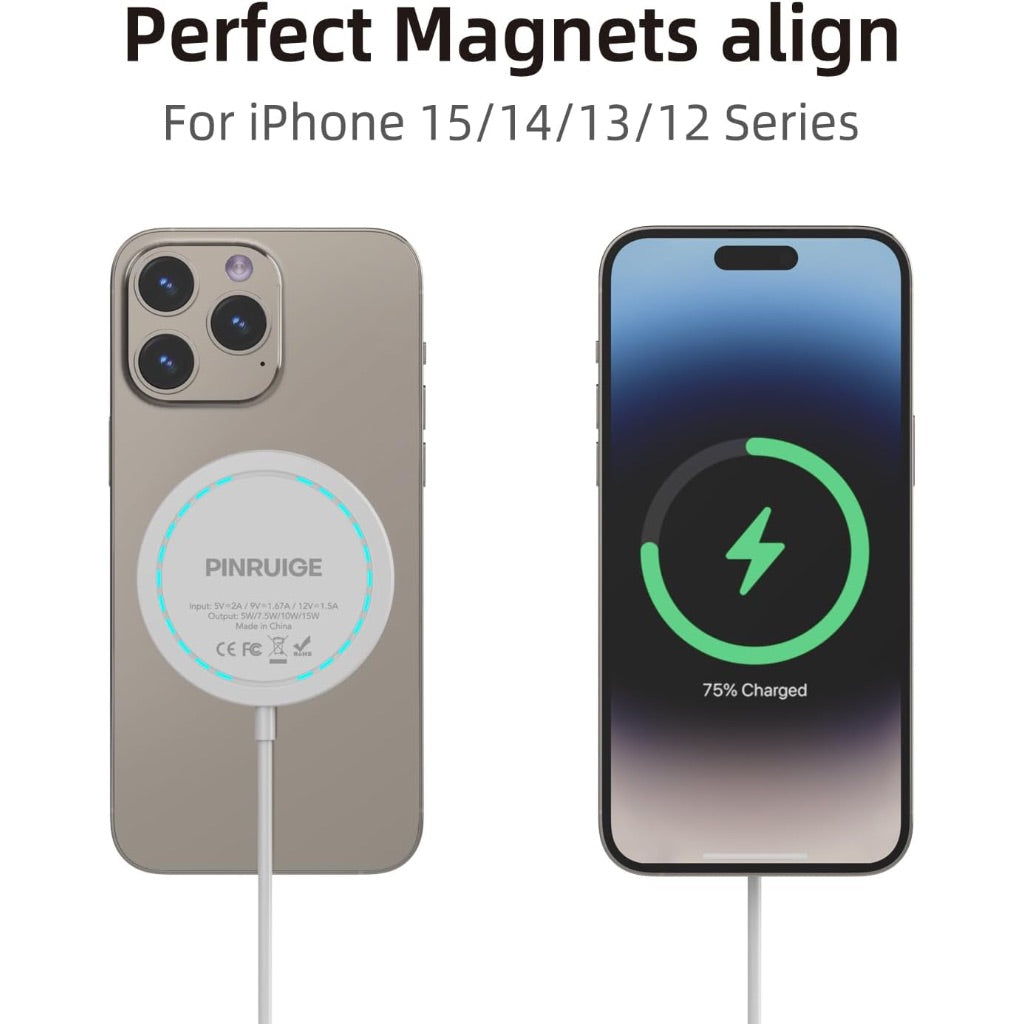 Magnetic Wireless Charger for iPhone Fast Mag Safe Pad, White