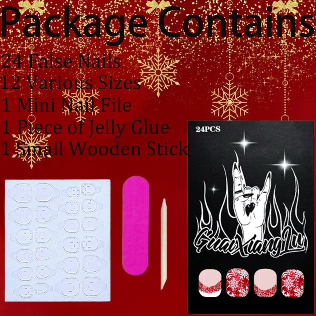 Christmas Press on Nails Snowflake Design Christmas- Women 24Pcs