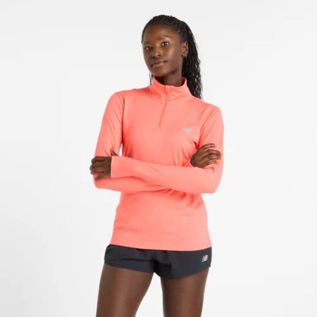 New Balance Women's Sport Essentials Space Dye 1/4 Zip Shirt - Red, XS