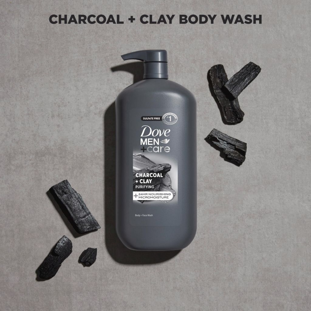 DOVE MEN + CARE Body and Face Scrub Charcoal + Clay Body Wash, 30 oz