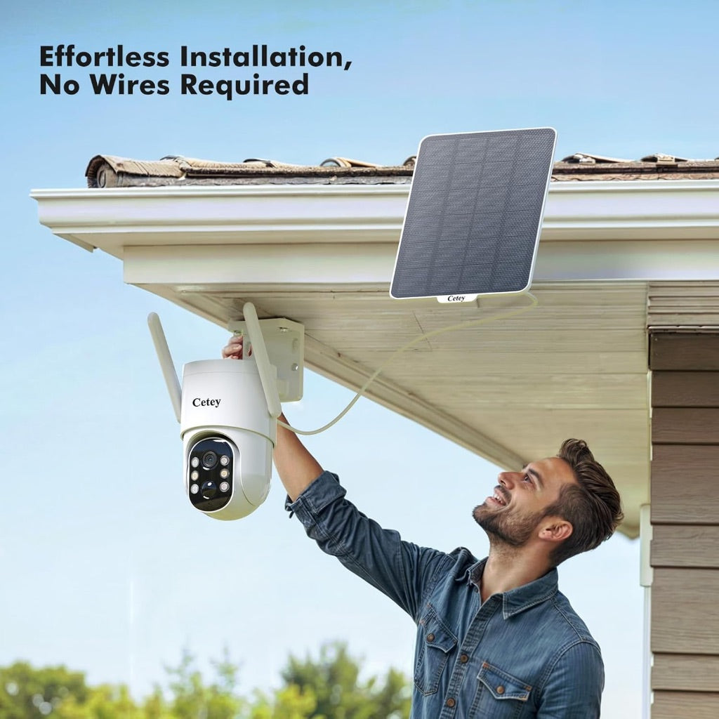 Cetey Solar Powered Wireless Outdoor Security Camera, 2K HD, Waterproof IP66, Motion Detection, Night Vision