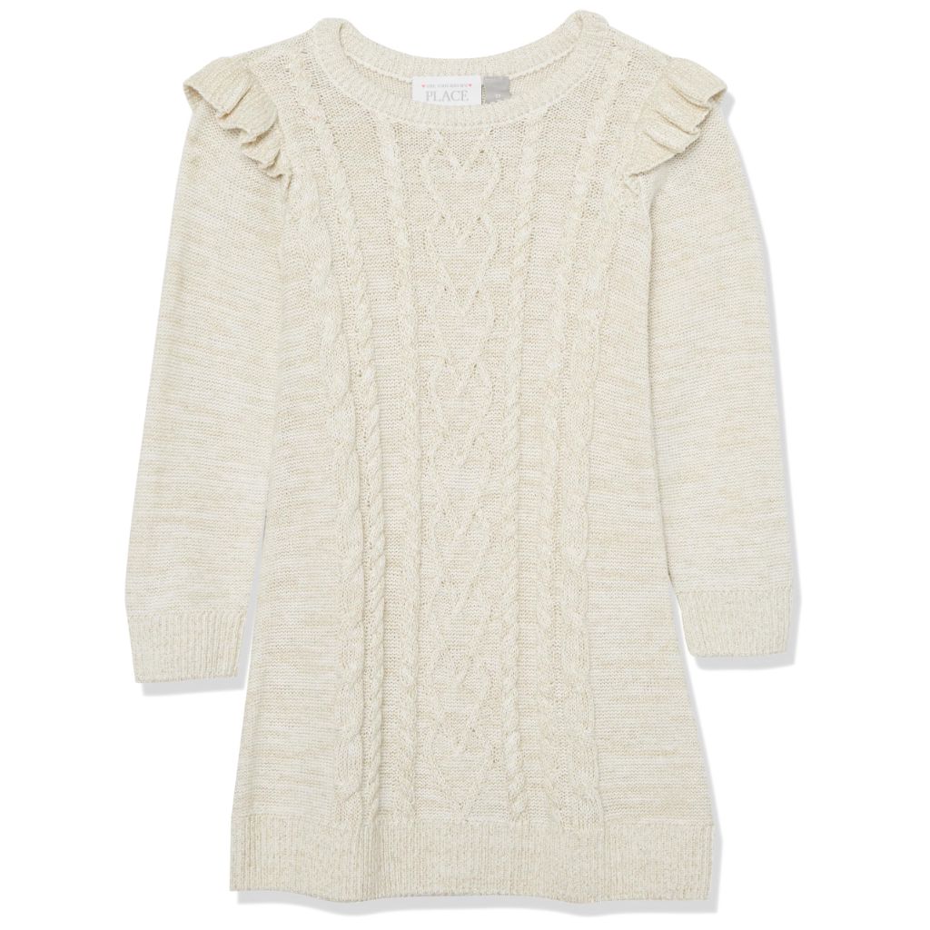 The Children's Place,and Toddler Girls Cable Knit Long Sleeve Sweater Dress,Bunnys Tail,18-24 Monts