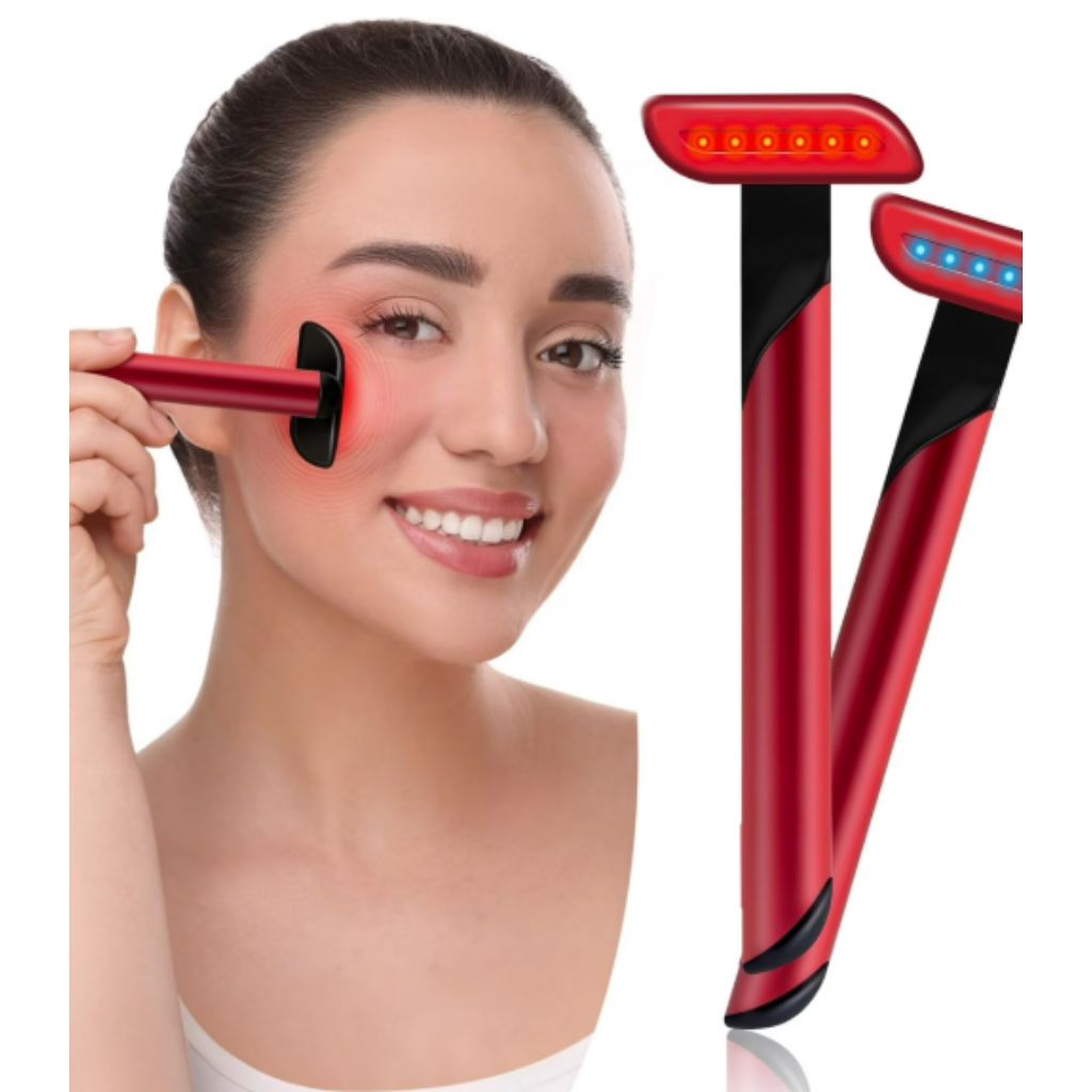 Red Light Therapy Wand for Face: 5-in-1 LED Light Skincare Wand for Rejuvenation - Face-Massager for Anti-Aging and Wrinkle Reduction -Red & Blue Beauty Device for Eyes, Neck & Face
